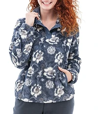 Aventura Equinox Allover Print Pile Fleece Stand Collar Snap Front Pullover