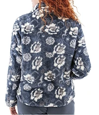 Aventura Equinox Allover Print Pile Fleece Stand Collar Snap Front Pullover