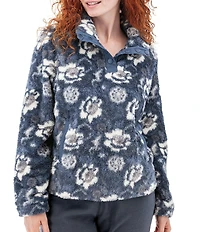 Aventura Equinox Allover Print Pile Fleece Stand Collar Snap Front Pullover