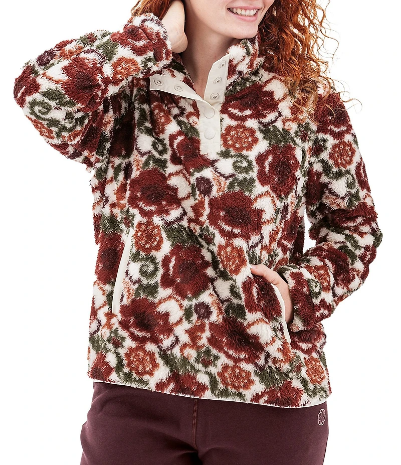 Aventura Equinox Allover Print Pile Fleece Stand Collar Snap Front Pullover