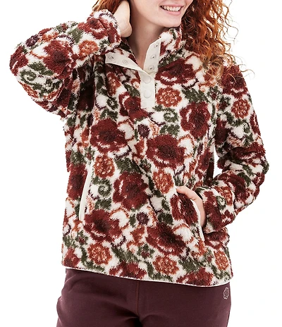 Aventura Equinox Allover Print Pile Fleece Stand Collar Snap Front Pullover
