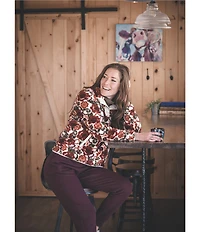 Aventura Equinox Allover Print Pile Fleece Stand Collar Snap Front Pullover