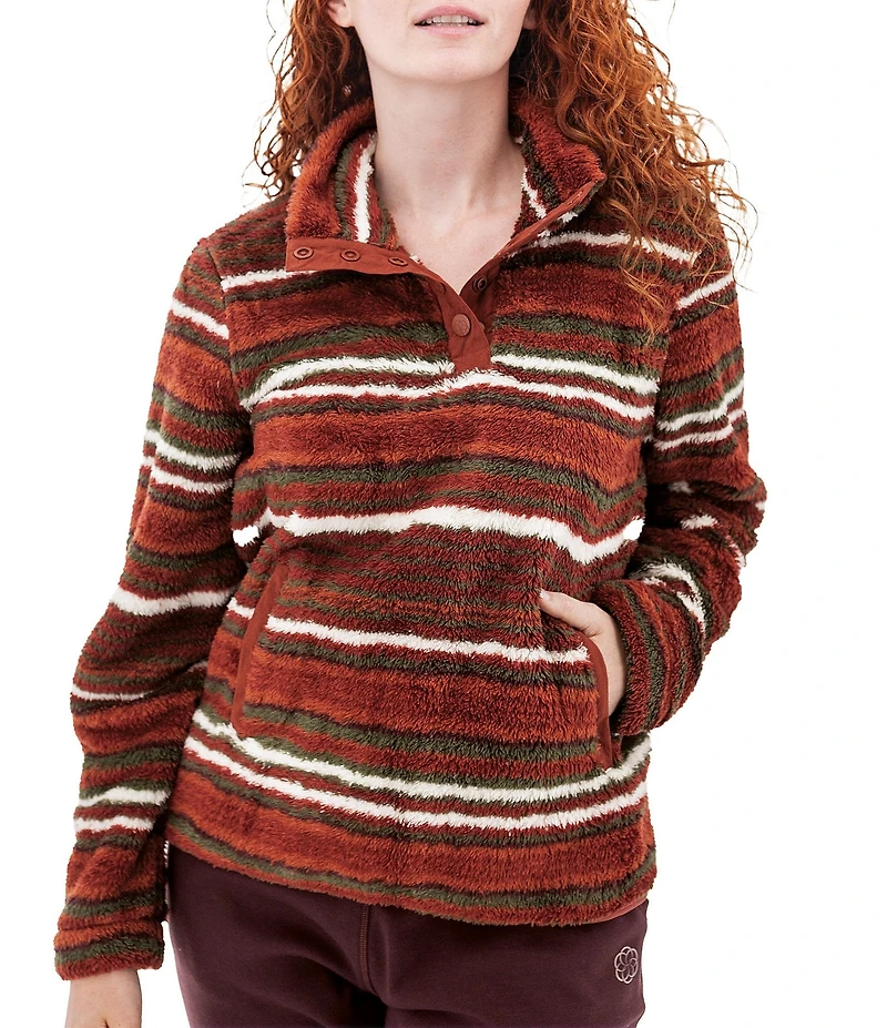 Aventura Equinox Stripe Fleece Stand Collar Pullover Top