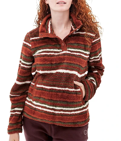 Aventura Equinox Stripe Fleece Stand Collar Pullover Top