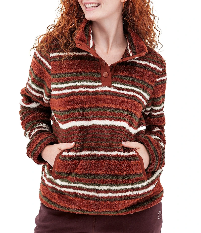 Aventura Equinox Stripe Fleece Stand Collar Pullover Top