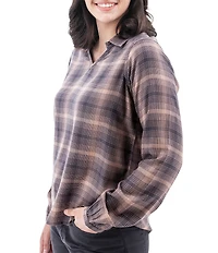 Aventura Eve Plaid Woven Collar Long Sleeve Popover Top