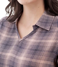 Aventura Eve Plaid Woven Collar Long Sleeve Popover Top