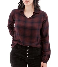 Aventura Eve Plaid Woven Collar Long Sleeve Popover Top