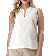 Aventura Festival Organic Cotton Split V-Neck Embroidered Tank Top