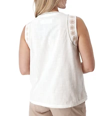 Aventura Festival Organic Cotton Split V-Neck Embroidered Tank Top