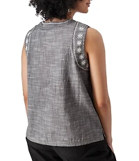 Aventura Festival Organic Cotton Split V-Neck Embroidered Tank Top