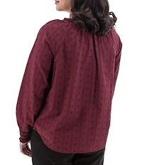 Aventura Fleur Delis Organic Cotton Woven Smocked Split V-Neck Button Front Top