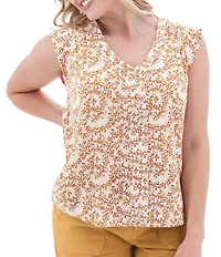 Aventura Francesca Floral Crepe Flutter V-Neck Tank