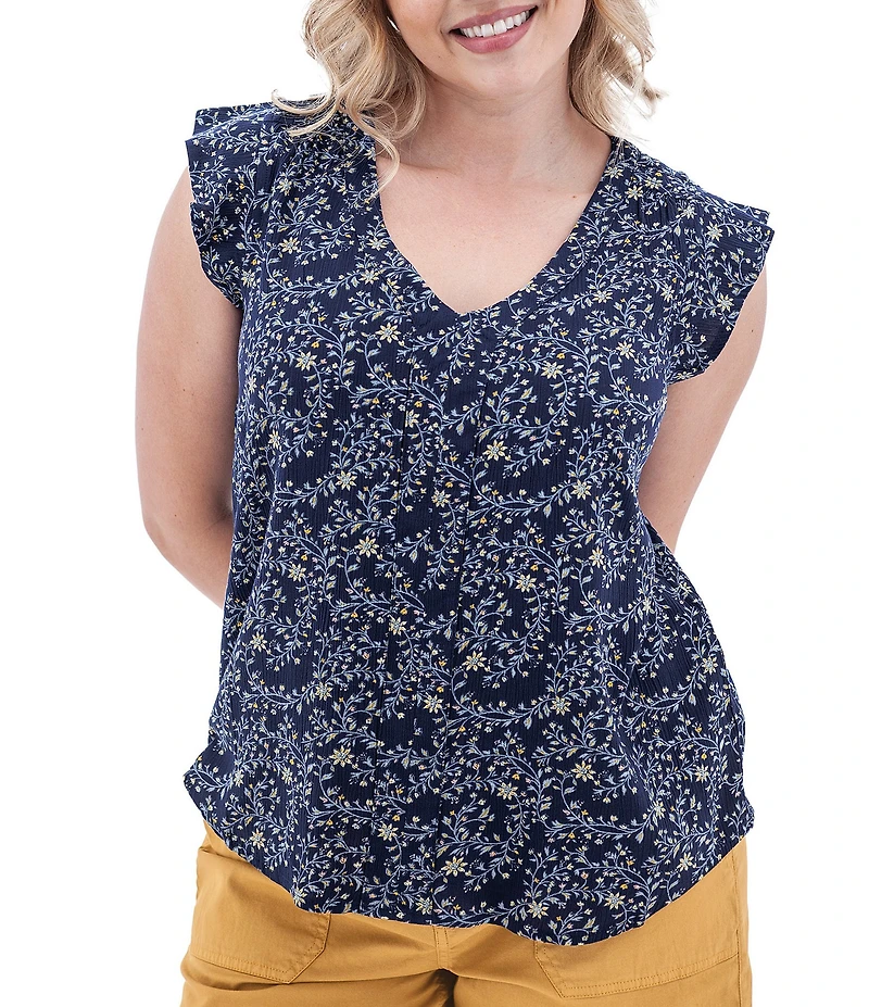 Aventura Francesca Floral Crepe Flutter V-Neck Tank