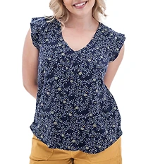 Aventura Francesca Floral Crepe Flutter V-Neck Tank