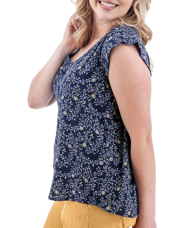 Aventura Francesca Floral Crepe Flutter V-Neck Tank