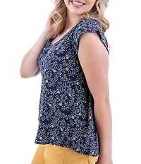 Aventura Francesca Floral Crepe Flutter V-Neck Tank