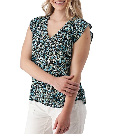 Aventura Francesca Floral Crepe Flutter V-Neck Tank