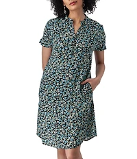 Aventura Francesca Twist Crepe Woven Mandarin Collar Shift Dress