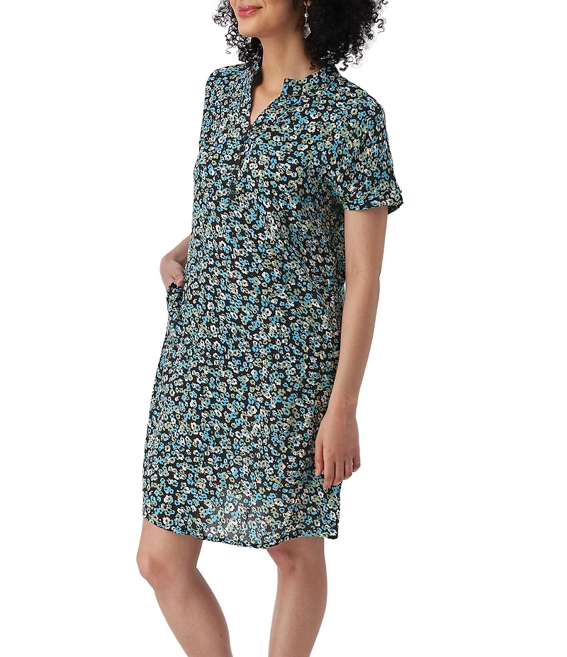 Aventura Francesca Twist Crepe Woven Mandarin Collar Shift Dress