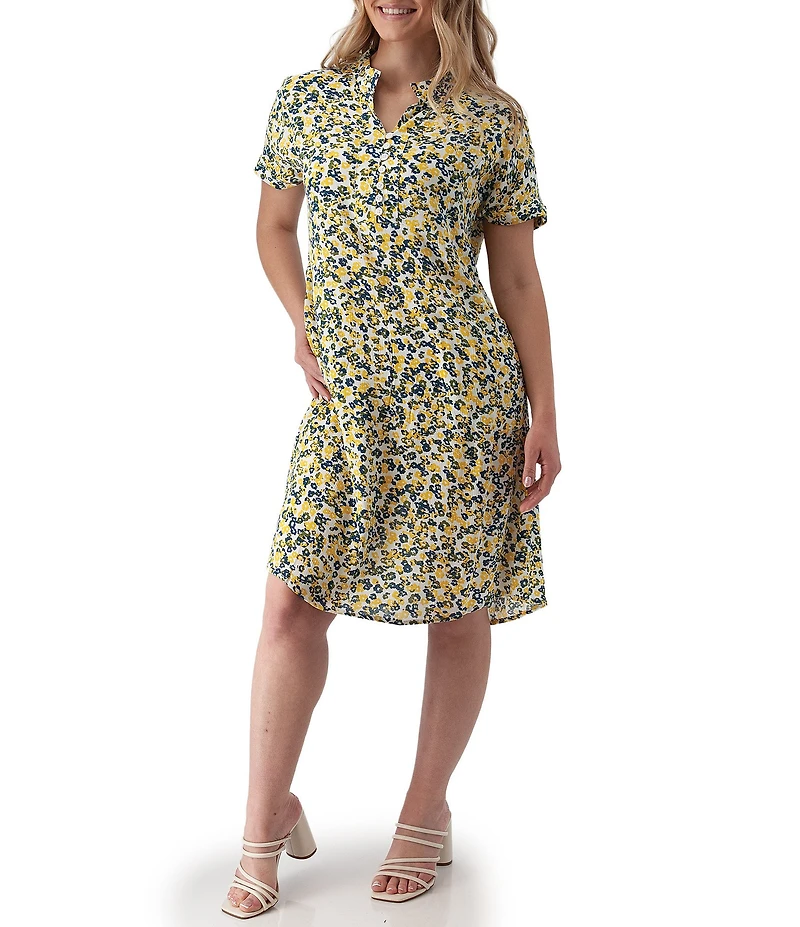 Aventura Francesca Twist Crepe Woven Mandarin Collar Shift Dress