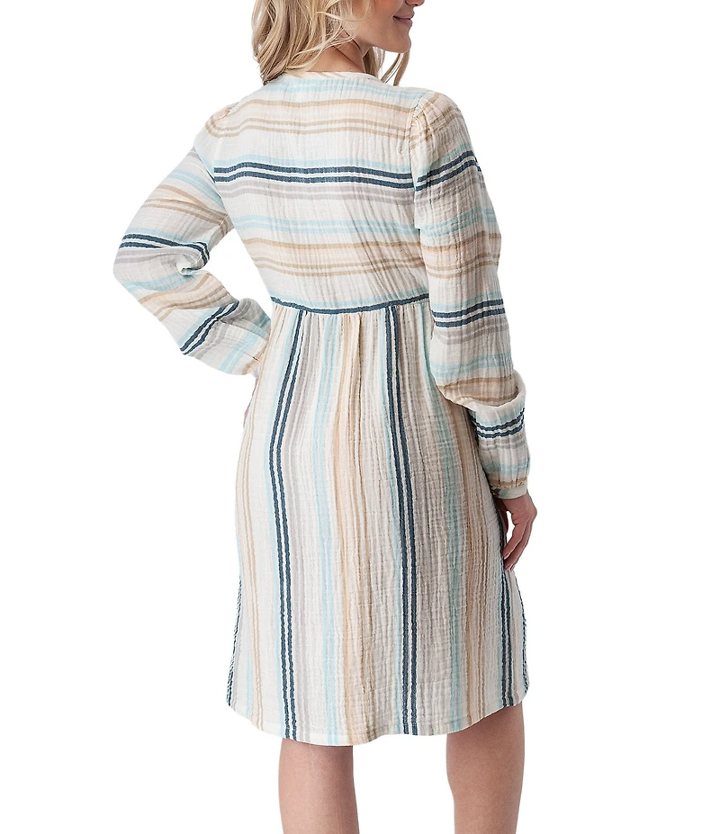 Aventura Good Vibes Organic Cotton Blend Woven Tie Neck Long Sleeve Shift Dress