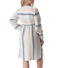 Aventura Good Vibes Organic Cotton Blend Woven Tie Neck Long Sleeve Shift Dress