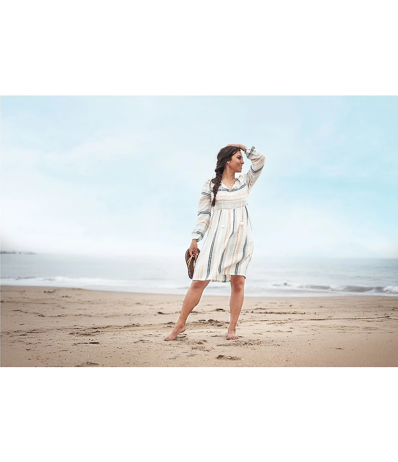 Aventura Good Vibes Organic Cotton Blend Woven Tie Neck Long Sleeve Shift Dress