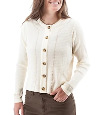 Aventura Iclyn Organic Cotton Crew Neck Long Sleeve Embroidered Button Front Cardigan Top