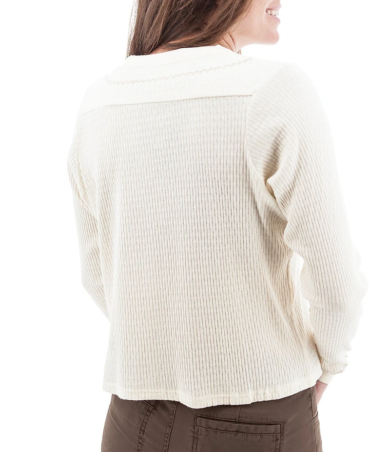 Aventura Iclyn Organic Cotton Crew Neck Long Sleeve Embroidered Button Front Cardigan Top