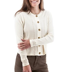 Aventura Iclyn Organic Cotton Crew Neck Long Sleeve Embroidered Button Front Cardigan Top