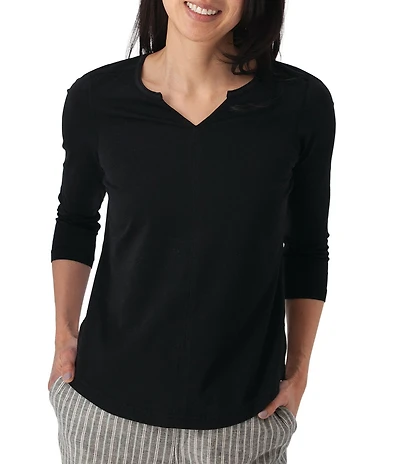 Aventura Juni Organic Cottom Blend Split Neck 3/4 Sleeve Tee