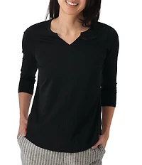 Aventura Juni Organic Cottom Blend Split Neck 3/4 Sleeve Tee
