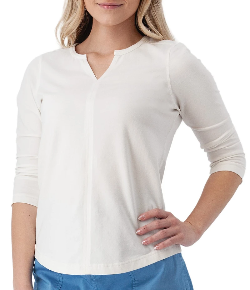 Aventura Juni Organic Cottom Blend Split Neck 3/4 Sleeve Tee