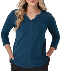 Aventura Juni Organic Cottom Blend Split Neck 3/4 Sleeve Tee