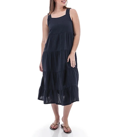 Aventura Kelford Organic Cotton Gauze Woven Square Neck Tiered Midi A-Line Dress