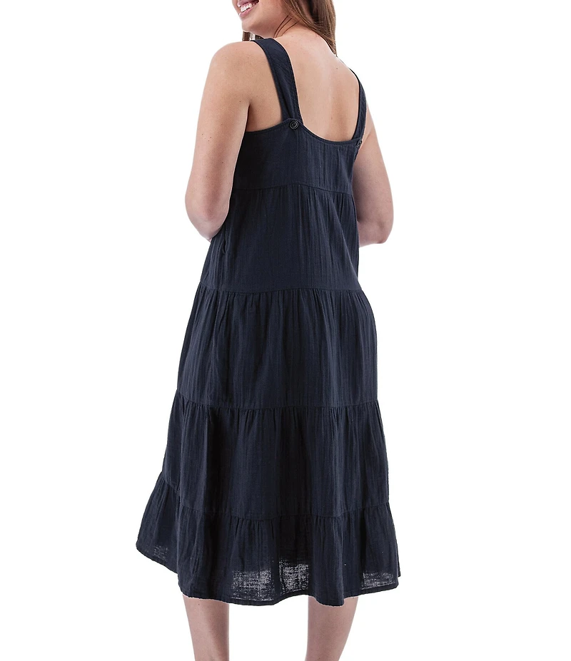 Aventura Kelford Organic Cotton Gauze Woven Square Neck Tiered Midi A-Line Dress