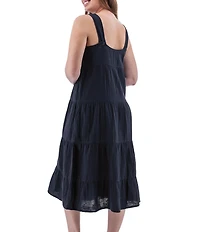 Aventura Kelford Organic Cotton Gauze Woven Square Neck Tiered Midi A-Line Dress