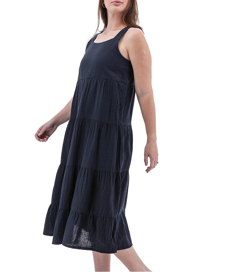 Aventura Kelford Organic Cotton Gauze Woven Square Neck Tiered Midi A-Line Dress