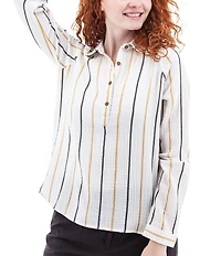Aventura Kelford Woven Organic Cotton Stripe Print Point Collar Long Raglan Sleeve Popover Top