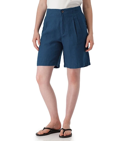 Aventura Leni Solid Linen Blend Pleated Bermuda Shorts