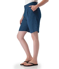 Aventura Leni Solid Linen Blend Pleated Bermuda Shorts