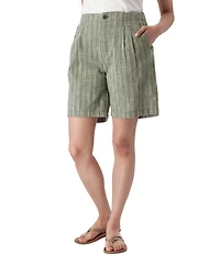 Aventura Leni Stripe Print Linen Blend Pleated Bermuda Shorts
