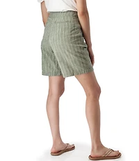 Aventura Leni Stripe Print Linen Blend Pleated Bermuda Shorts