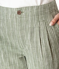 Aventura Leni Stripe Print Linen Blend Pleated Bermuda Shorts
