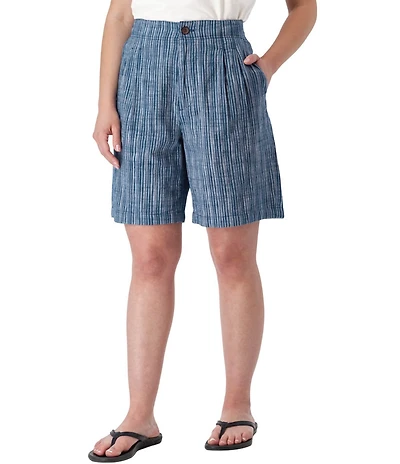 Aventura Leni Stripe Print Linen Blend Pleated Bermuda Shorts