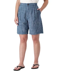Aventura Leni Stripe Print Linen Blend Pleated Bermuda Shorts