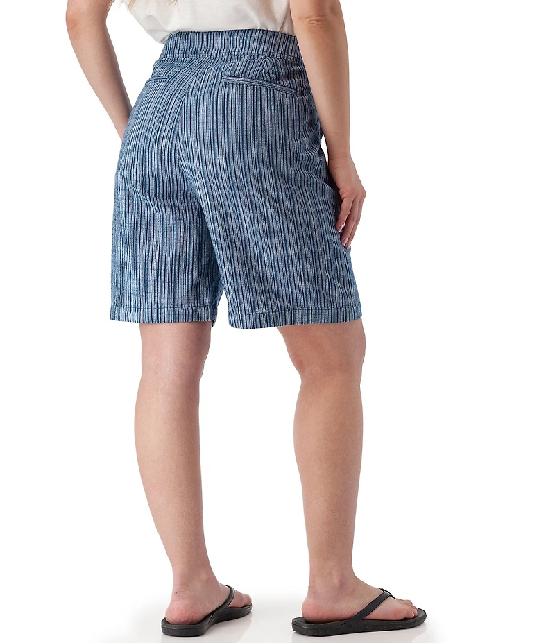 Aventura Leni Stripe Print Linen Blend Pleated Bermuda Shorts