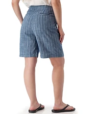 Aventura Leni Stripe Print Linen Blend Pleated Bermuda Shorts