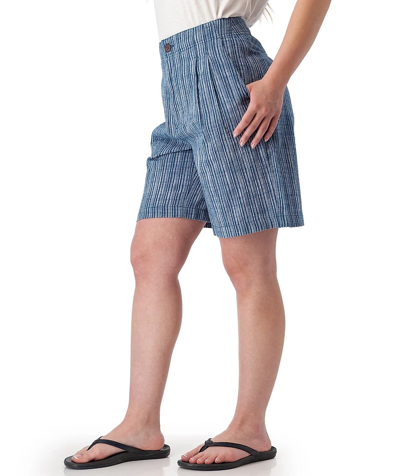 Aventura Leni Stripe Print Linen Blend Pleated Bermuda Shorts